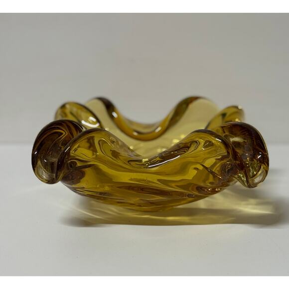 Vintage Hand Blown Amber Glass Ashtray. - Picture 1 of 4